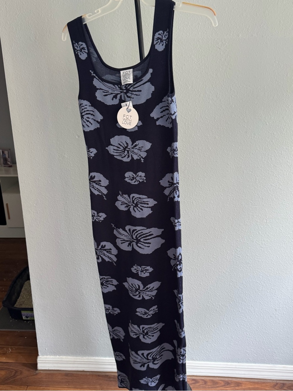 Sleeveless Black & Gray Floral Knit Maxi Dress